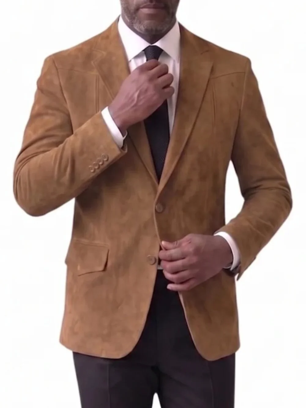 Solid Coffee Suede Notch Lapel Slim Fit Men's Jacket